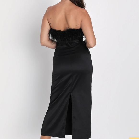 Lulus Glamorous Aura Black Satin Feather Stra
Midi Dress Size Small - Picture 2 of 3